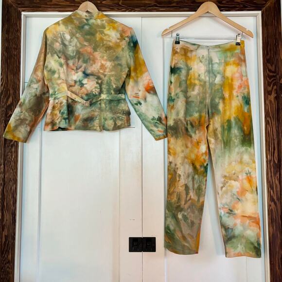 Chloe Cox Upcycled / Handmade Tie Dye Silk & Linen Tailored Suit NWT- XS - Picture 2 of 5